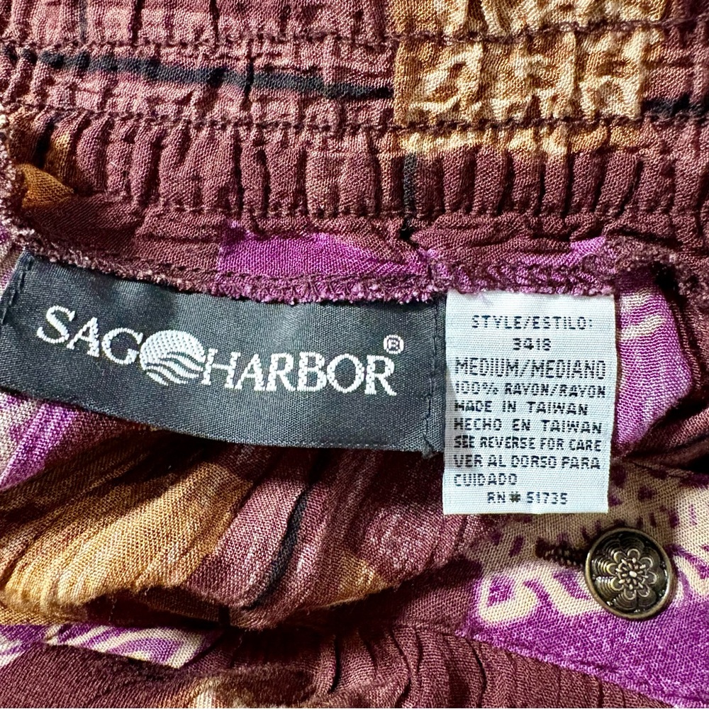 Vintage 90s Sag Harbor Brown Purple Boho Paisley Button Up Rayon Midi Skirt - Picture 4 of 4